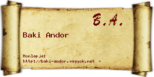 Baki Andor névjegykártya